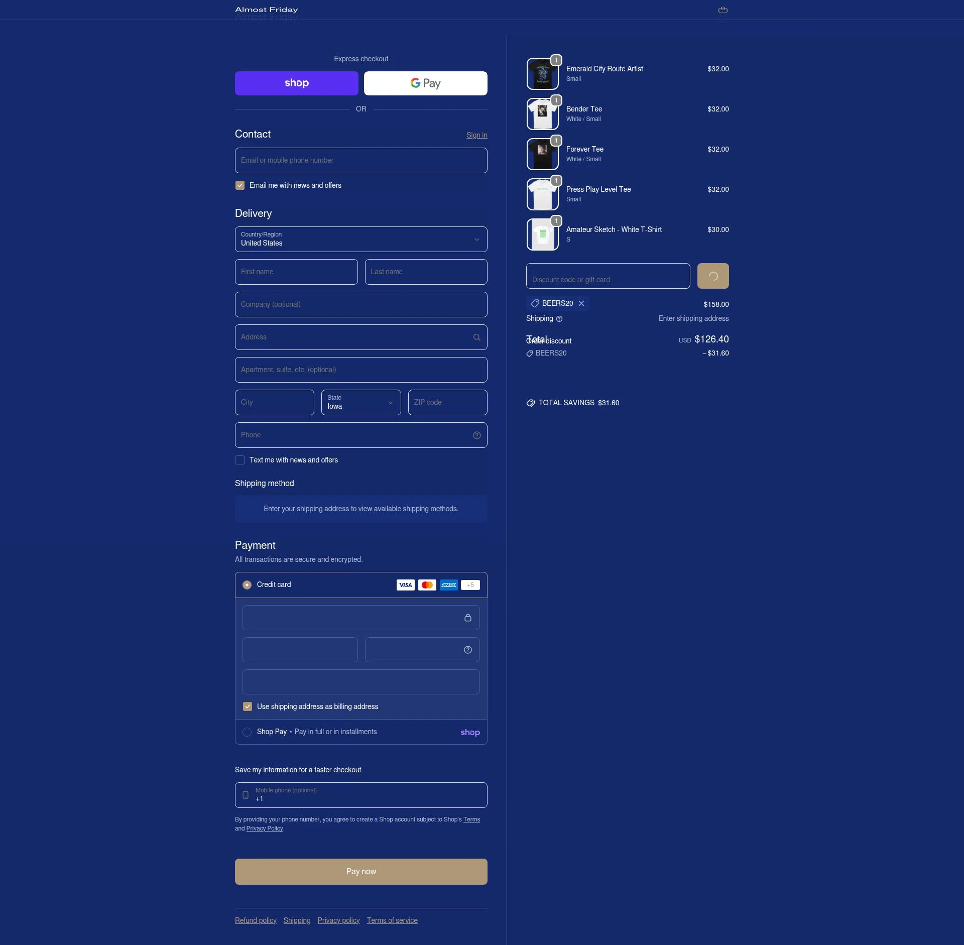 Friday Beers checkout page showing Friday Beers discount code box | Screenshot taken by SimplyCodes community member on Feb 13, 2026