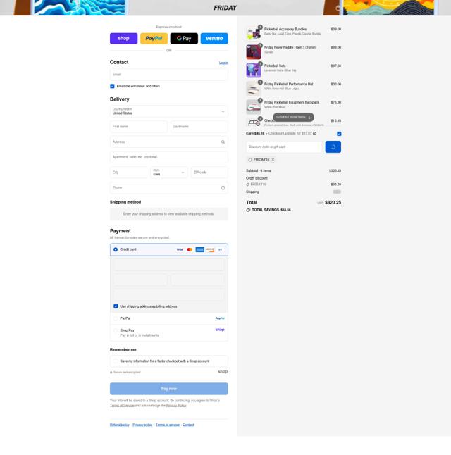 Friday Pickleball checkout page showing Friday Pickleball discount code box | Screenshot taken by SimplyCodes community member on Sep 7, 2025