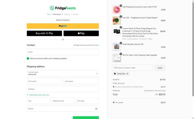 Fridgebeats checkout page showing Fridgebeats coupon code box | Screenshot taken by SimplyCodes community member on Sep 11, 2025