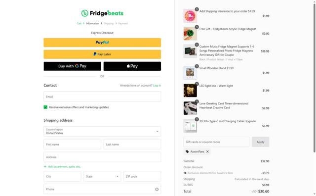 Fridgebeats checkout page showing Fridgebeats coupon code box | Screenshot taken by SimplyCodes community member on Aug 13, 2025