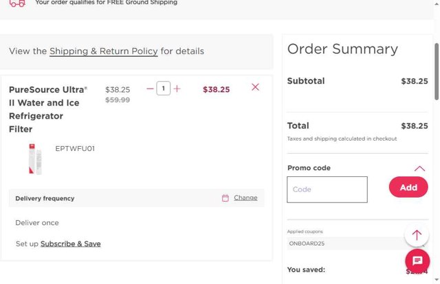 Frigidaire checkout page showing Frigidaire discount code box | Screenshot taken by SimplyCodes community member on Aug 29, 2025