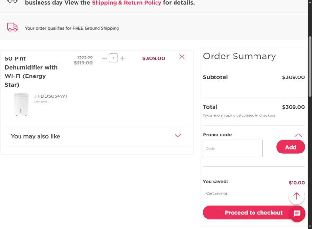 Frigidaire checkout page showing Frigidaire discount code box | Screenshot taken by SimplyCodes community member on Aug 21, 2025