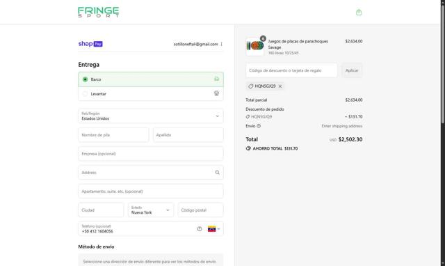 Fringe Sport checkout page showing Fringe Sport promo code box | Screenshot taken by SimplyCodes community member on Aug 28, 2025