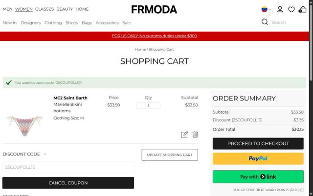FRMODA checkout page showing FRMODA discount code box | Screenshot taken by SimplyCodes community member on Jul 29, 2025