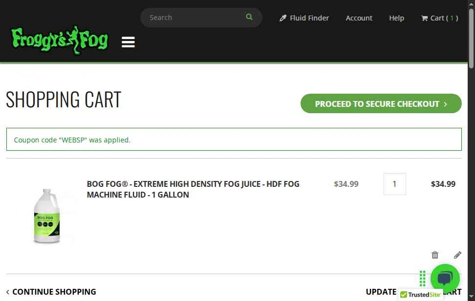 Froggys Fog checkout page showing Froggys Fog discount code box | Screenshot taken by SimplyCodes community member on Apr 23, 2025