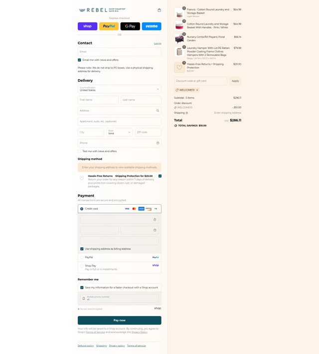REBEL checkout page showing REBEL discount code box | Screenshot taken by SimplyCodes community member on Sep 4, 2025