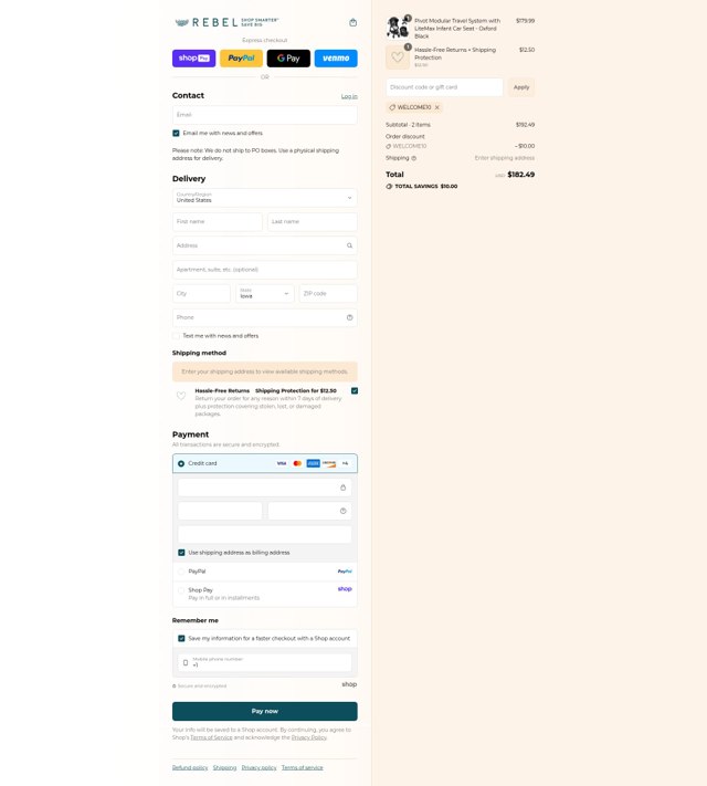 REBEL checkout page showing REBEL discount code box | Screenshot taken by SimplyCodes community member on Aug 18, 2025
