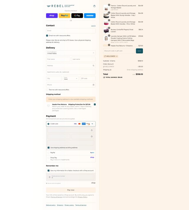 REBEL checkout page showing REBEL discount code box | Screenshot taken by SimplyCodes community member on Aug 31, 2025
