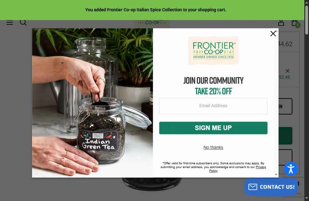 Frontier Coop checkout page showing Frontier Coop discount code box | Screenshot taken by SimplyCodes community member on Dec 28, 2025