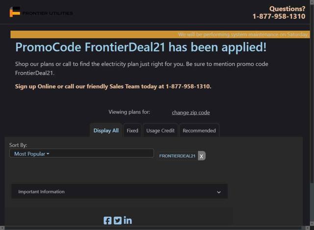 Frontier Utilities checkout page showing Frontier Utilities promo code box | Screenshot taken by SimplyCodes community member on Sep 13, 2025