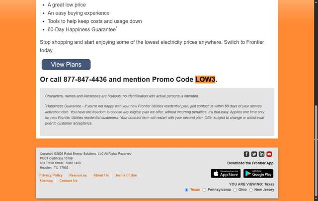 Frontier Utilities checkout page showing Frontier Utilities promo code box | Screenshot taken by SimplyCodes community member on Sep 9, 2025