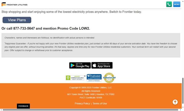 Frontier Utilities checkout page showing Frontier Utilities promo code box | Screenshot taken by SimplyCodes community member on Aug 11, 2025