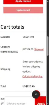 foamdiscount10 coupon verification screenshot