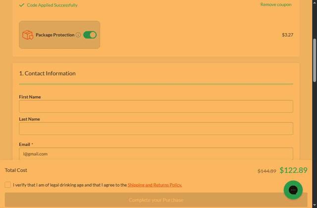 Frootbat checkout page showing Frootbat discount code box | Screenshot taken by SimplyCodes community member on Aug 22, 2025