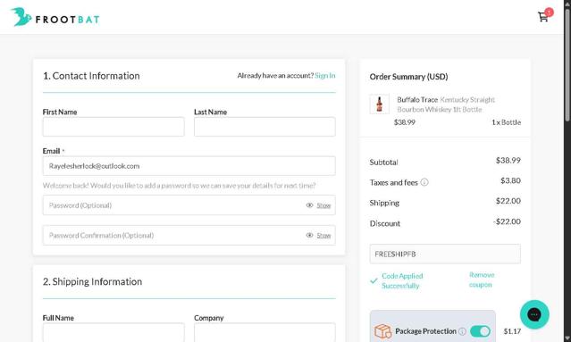 Frootbat checkout page showing Frootbat discount code box | Screenshot taken by SimplyCodes community member on Sep 7, 2025