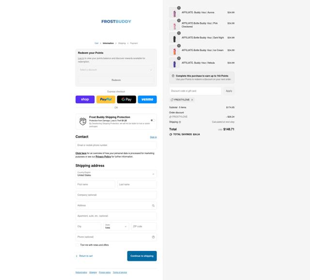 Frost Buddy checkout page showing Frost Buddy discount code box | Screenshot taken by SimplyCodes community member on Sep 14, 2025
