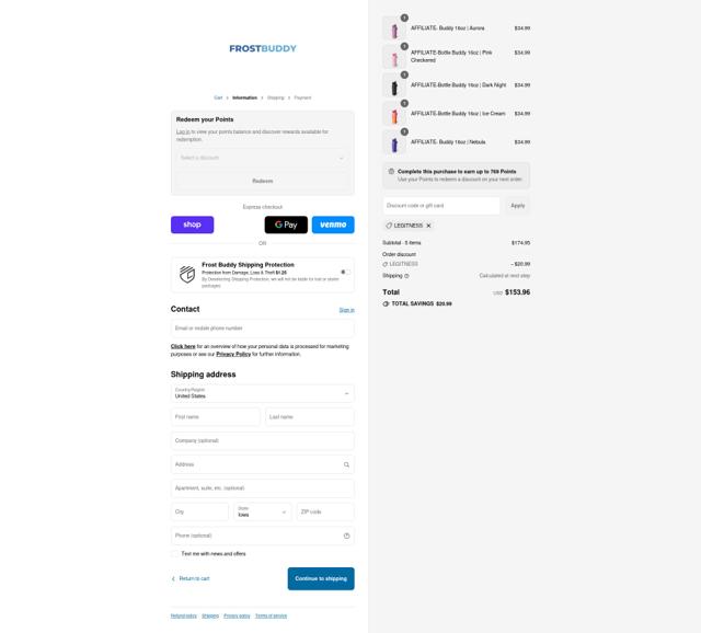 Frost Buddy checkout page showing Frost Buddy discount code box | Screenshot taken by SimplyCodes community member on Sep 14, 2025