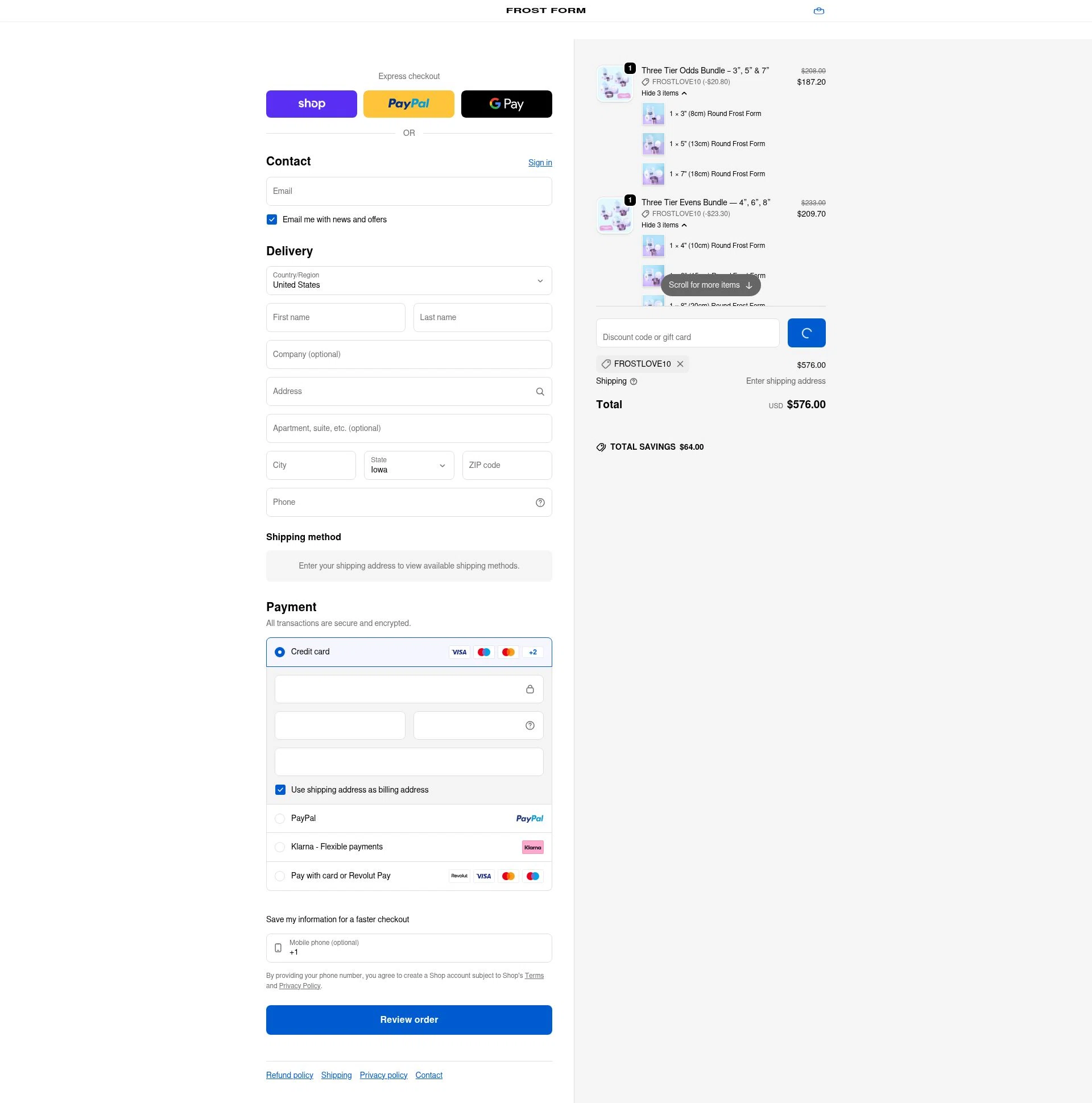 Frost Form checkout page showing Frost Form coupon code box | Screenshot taken by SimplyCodes community member on Jan 13, 2026