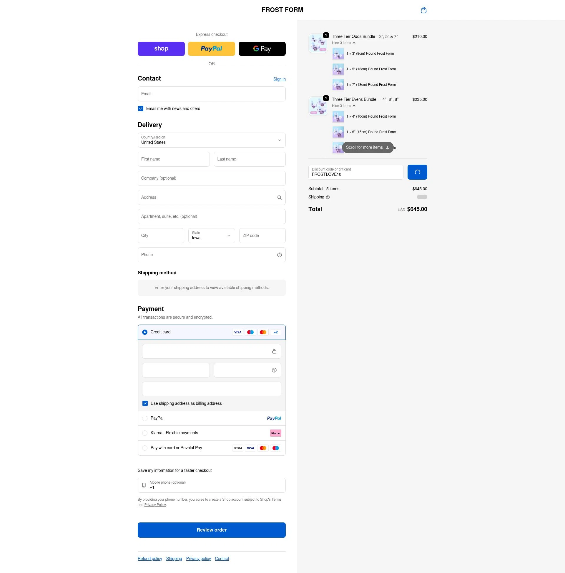 Frost Form checkout page showing Frost Form coupon code box | Screenshot taken by SimplyCodes community member on Feb 5, 2026
