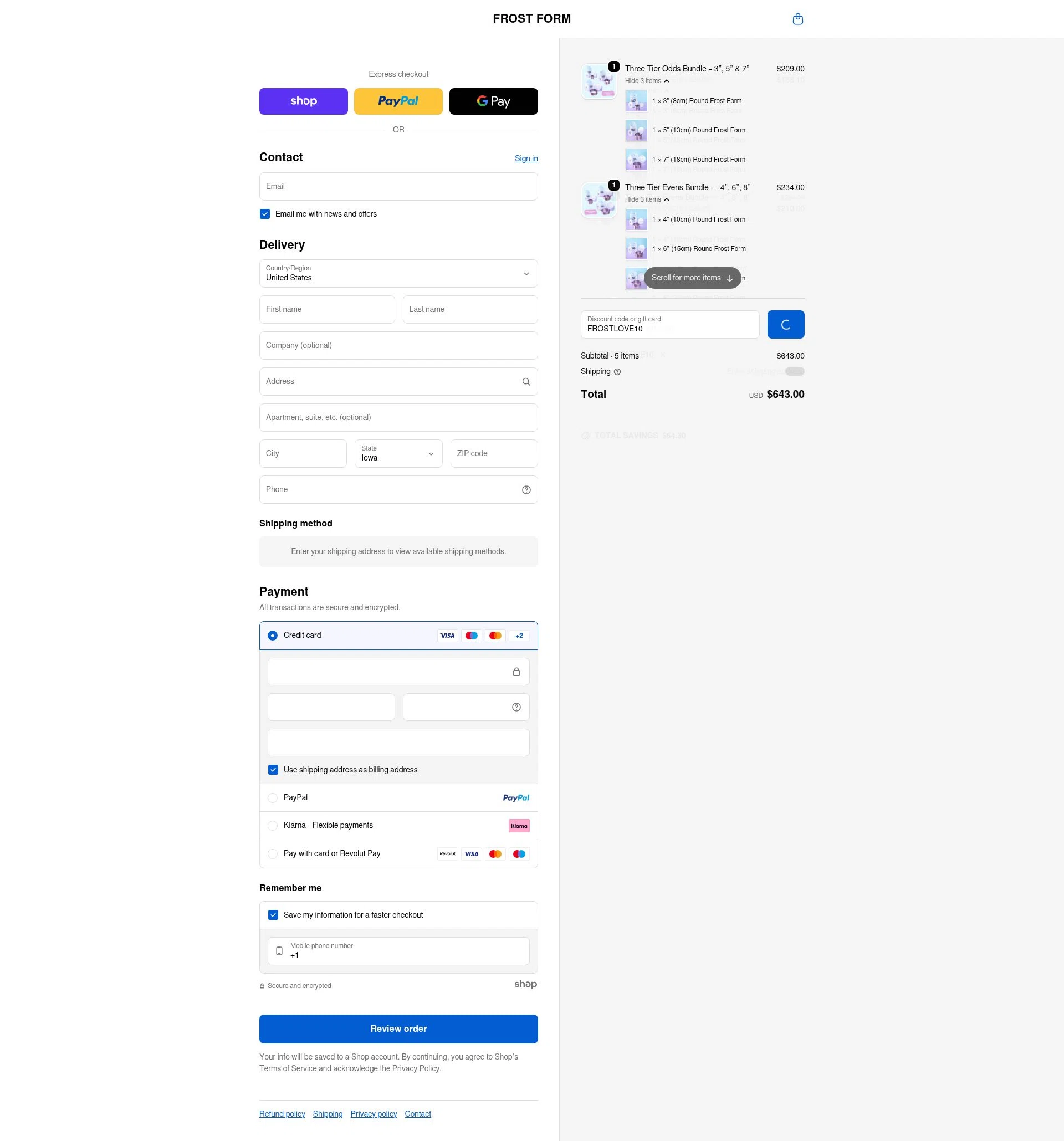 Frost Form checkout page showing Frost Form coupon code box | Screenshot taken by SimplyCodes community member on Jan 23, 2026