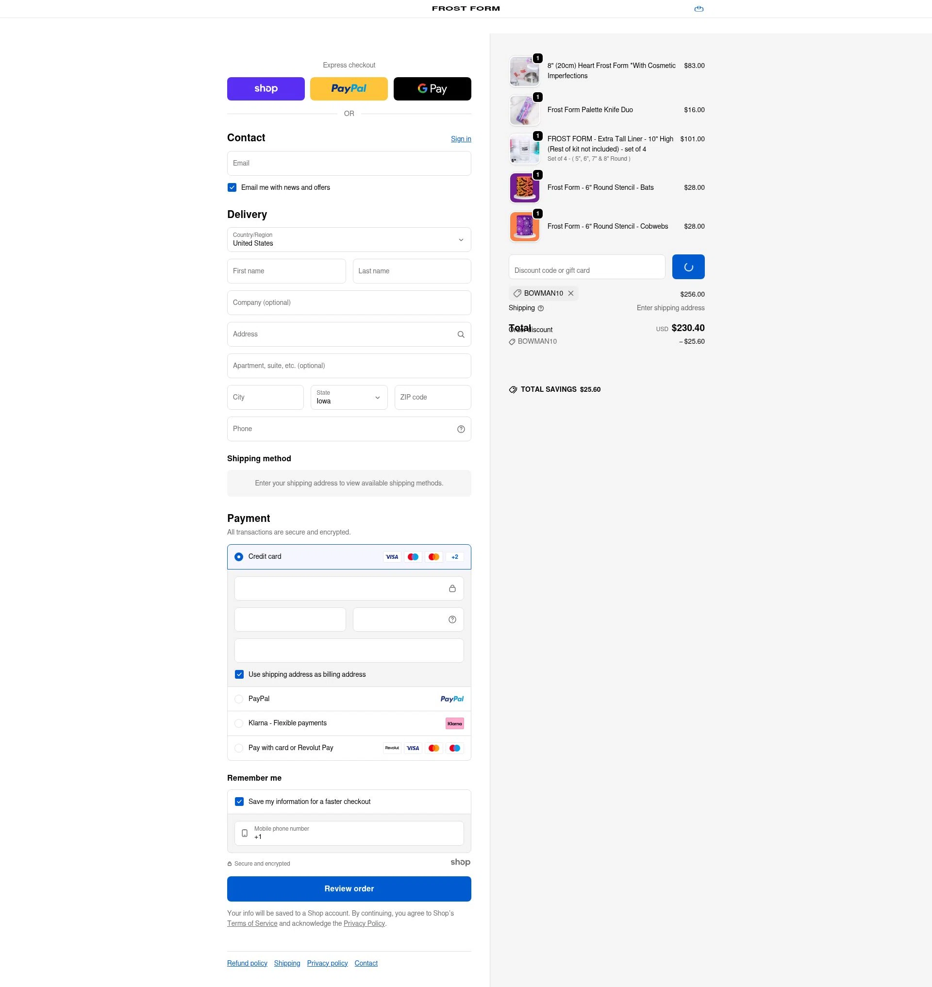 Frost Form checkout page showing Frost Form coupon code box | Screenshot taken by SimplyCodes community member on Jan 3, 2026