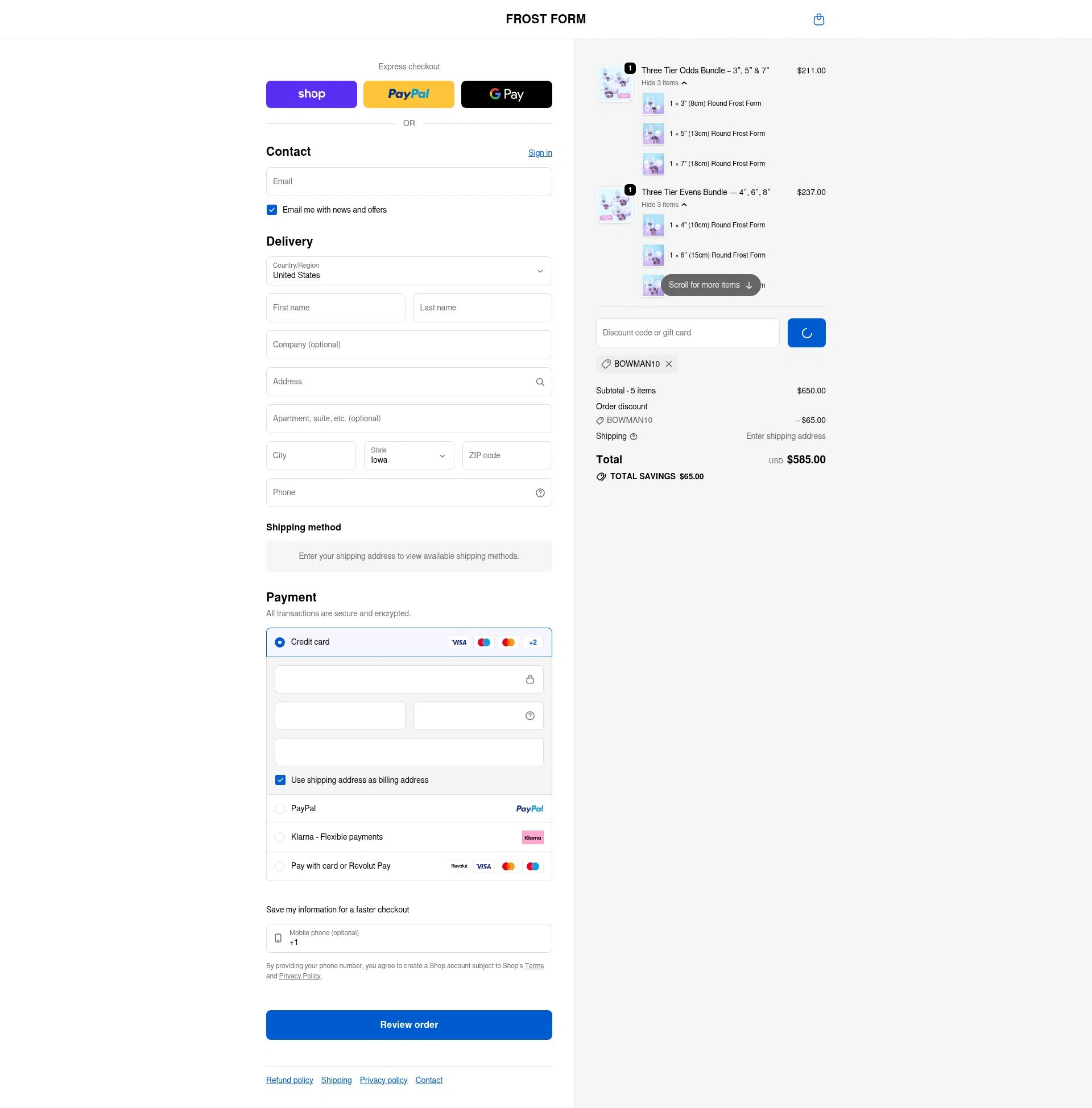Frost Form checkout page showing Frost Form coupon code box | Screenshot taken by SimplyCodes community member on Feb 1, 2026