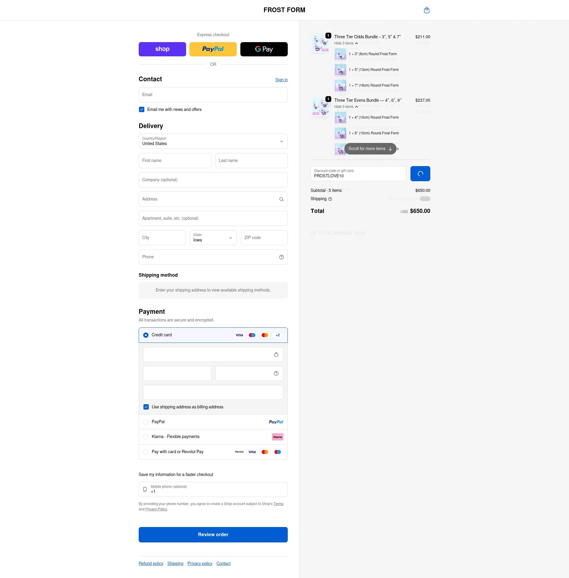 Frost Form checkout page showing Frost Form coupon code box | Screenshot taken by SimplyCodes community member on Feb 1, 2026