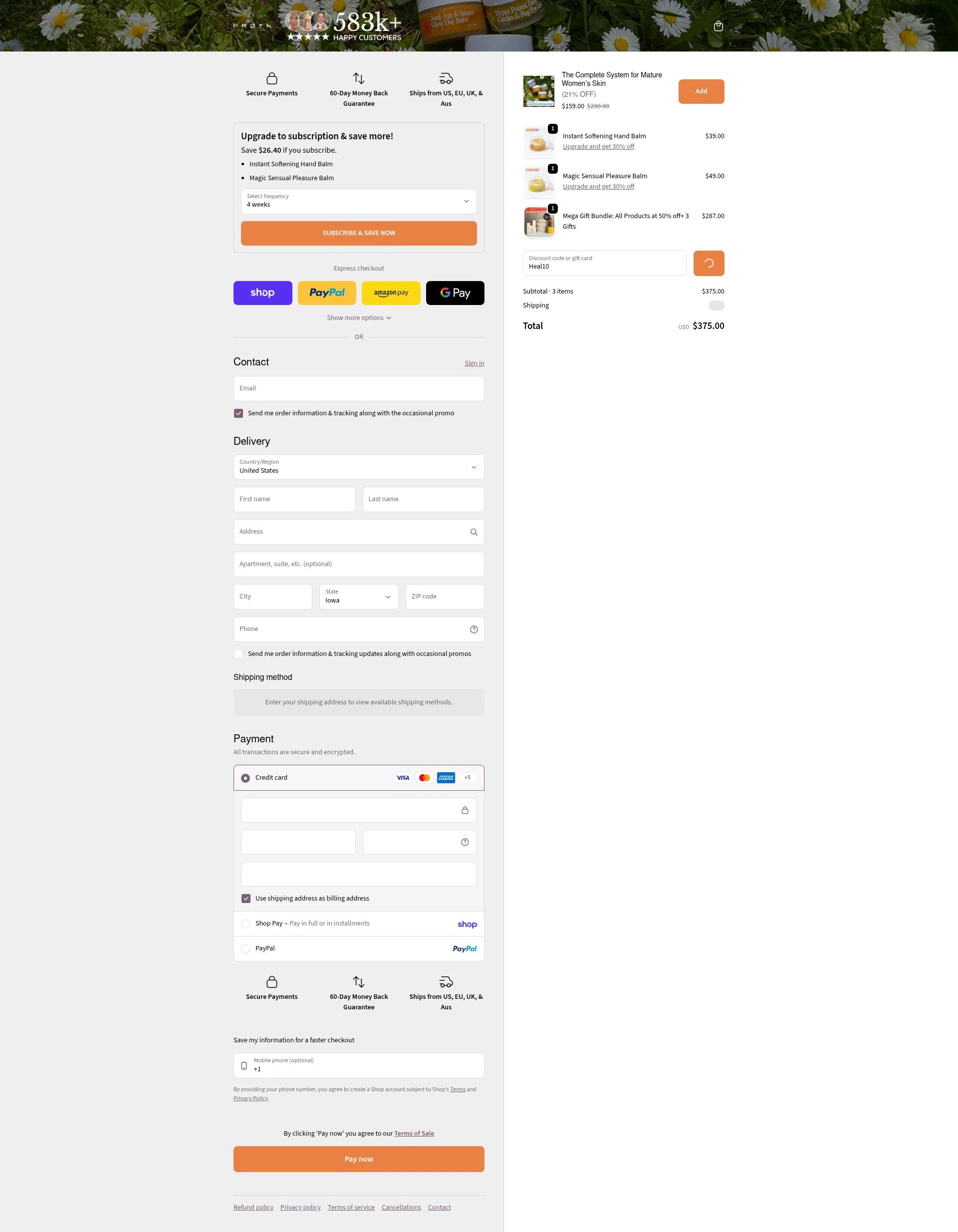 Frøya Organics checkout page showing Frøya Organics promo code box | Screenshot taken by SimplyCodes community member on Feb 10, 2026