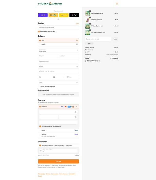 Frozen Garden checkout page showing Frozen Garden discount code box | Screenshot taken by SimplyCodes community member on Sep 4, 2025