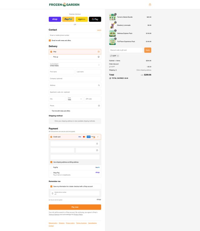 Frozen Garden checkout page showing Frozen Garden discount code box | Screenshot taken by SimplyCodes community member on Sep 8, 2025