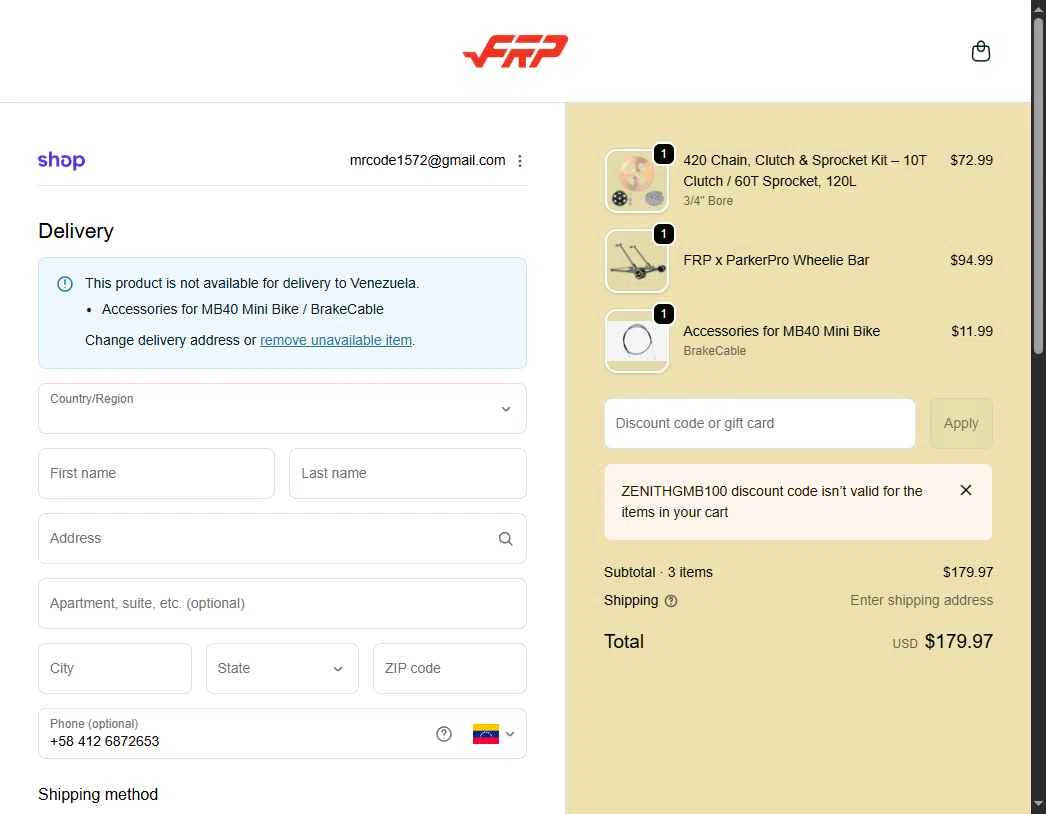 FRP checkout page showing FRP discount code box | Screenshot taken by SimplyCodes community member on Feb 4, 2026