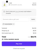 MIAMIDERM coupon verification screenshot