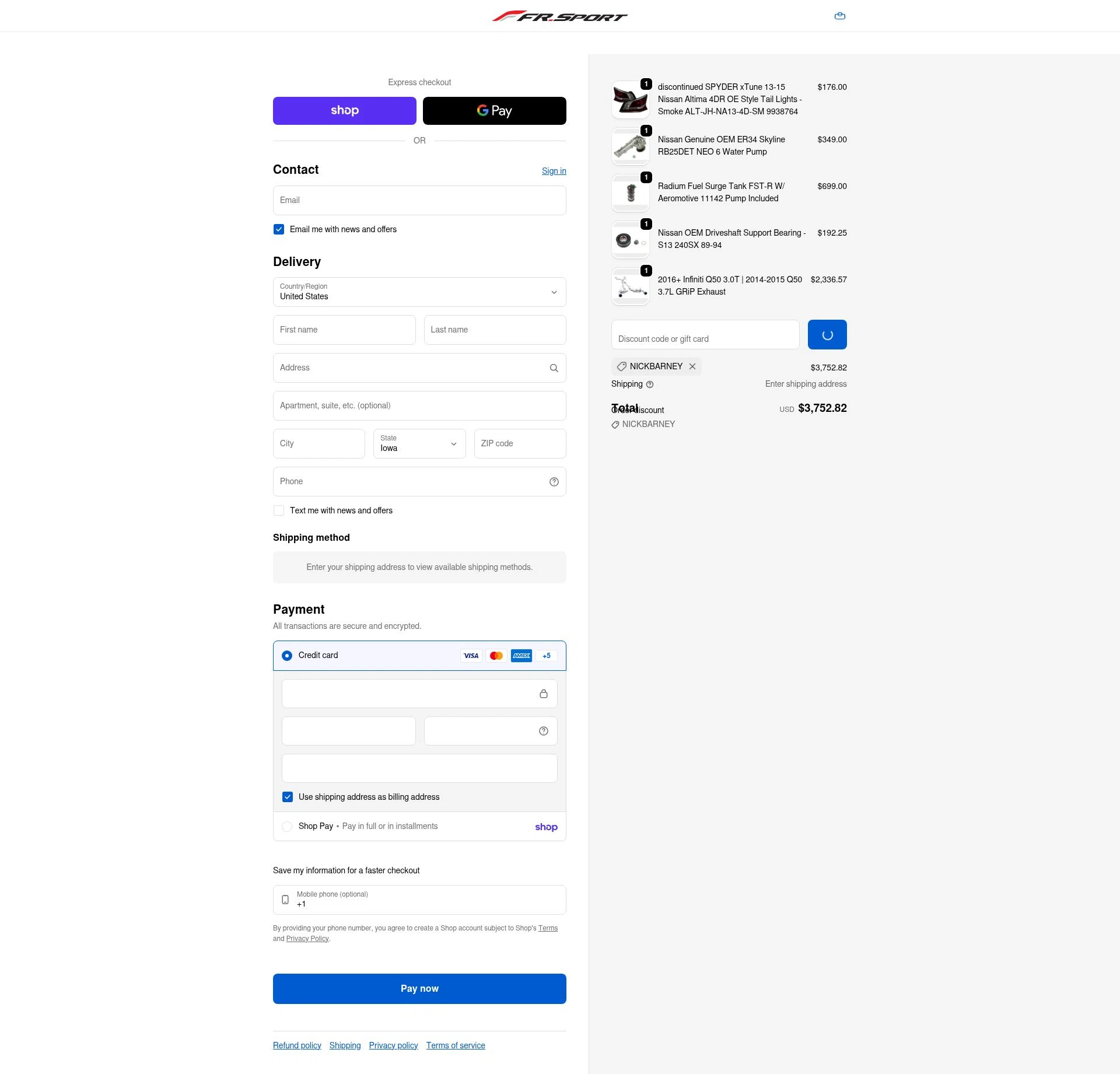 FRSport checkout page showing FRSport promo code box | Screenshot taken by SimplyCodes community member on Feb 8, 2026