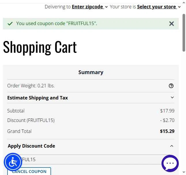 Fruitful Yield checkout page showing Fruitful Yield discount code box | Screenshot taken by SimplyCodes community member on Dec 15, 2025