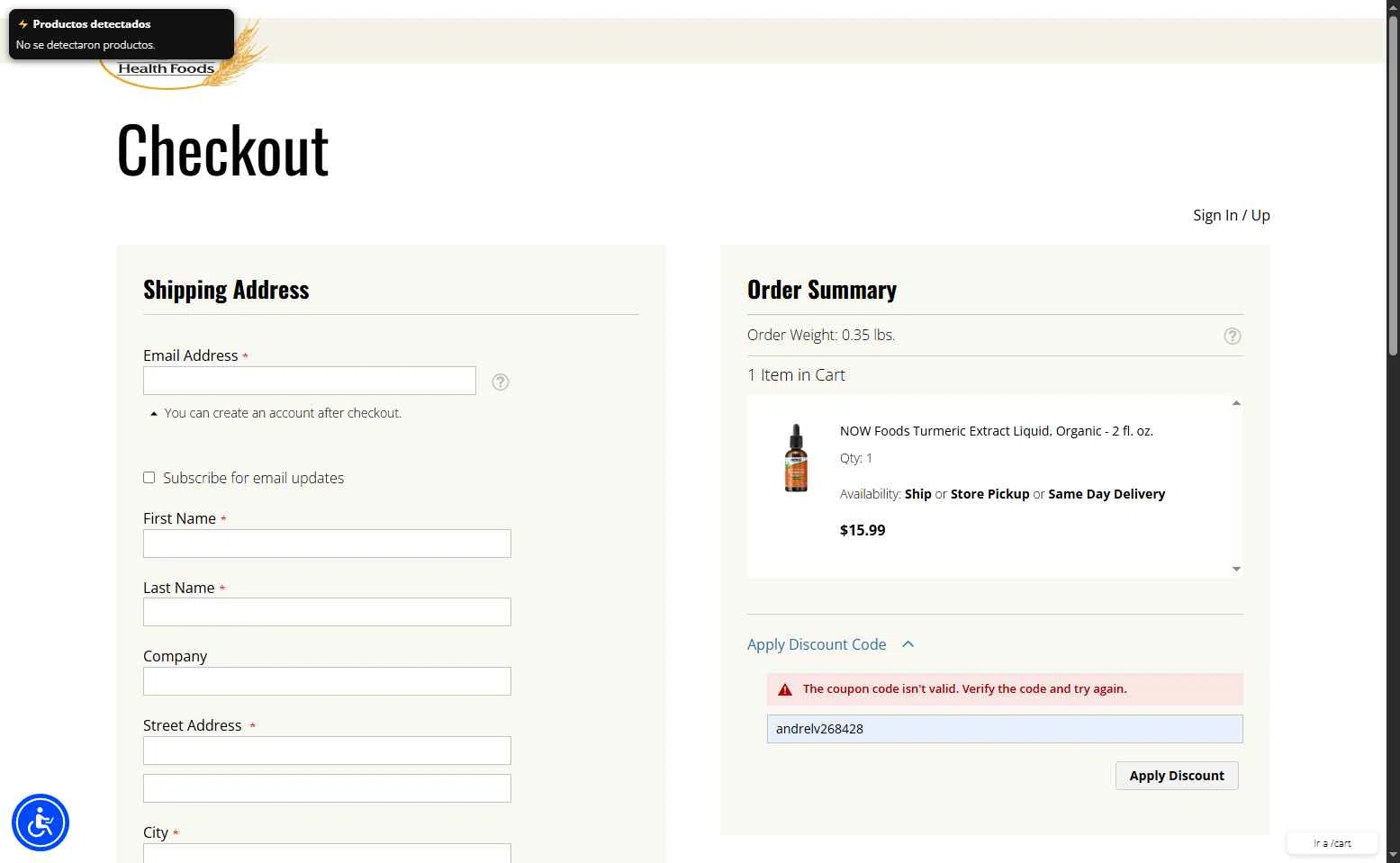 Fruitful Yield checkout page showing Fruitful Yield discount code box | Screenshot taken by SimplyCodes community member on Oct 21, 2025