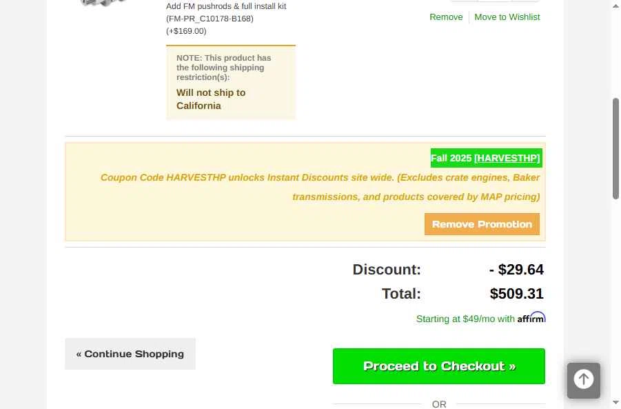 Fuel Moto checkout page showing Fuel Moto promo code box | Screenshot taken by SimplyCodes community member on Sep 19, 2025