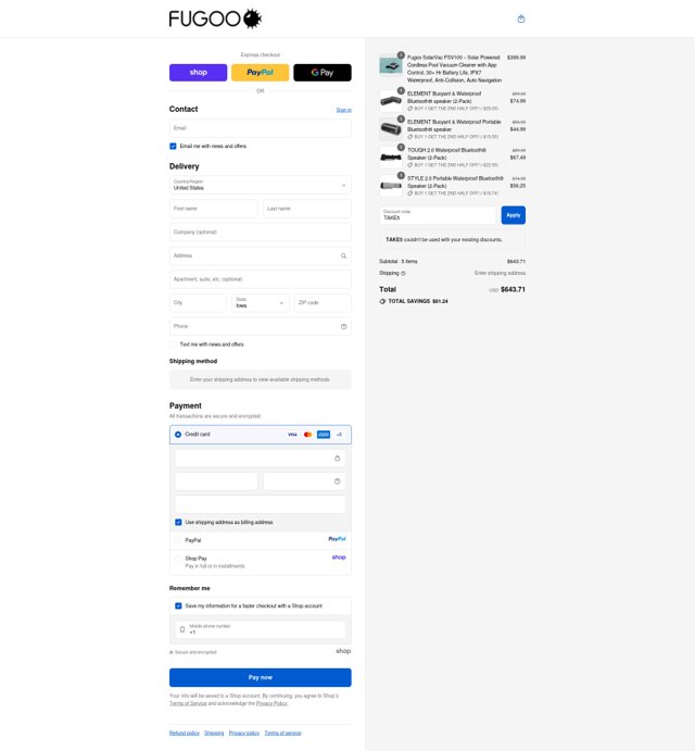 Fugoo checkout page showing Fugoo discount code box | Screenshot taken by SimplyCodes community member on Sep 9, 2025