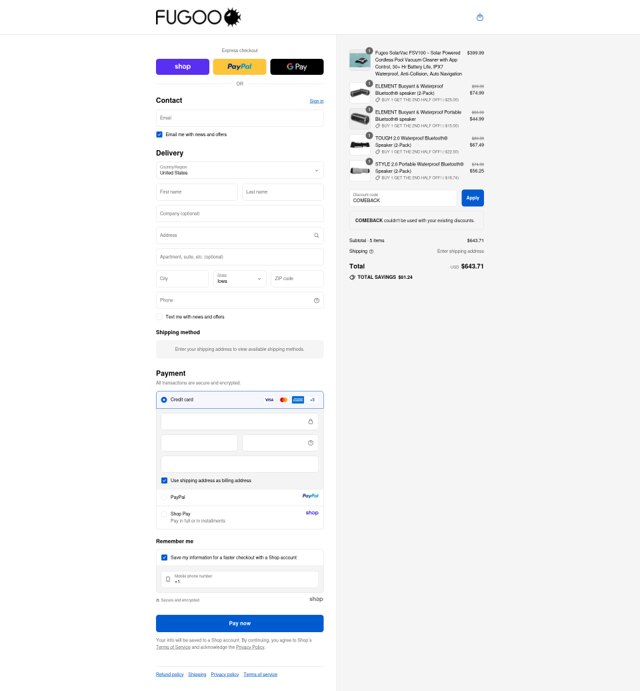 Fugoo checkout page showing Fugoo discount code box | Screenshot taken by SimplyCodes community member on Sep 9, 2025