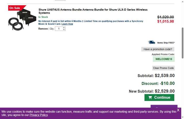 Full Compass Systems checkout page showing Full Compass Systems promo code box | Screenshot taken by SimplyCodes community member on Jul 17, 2025