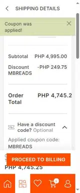 MBREADS coupon verification screenshot