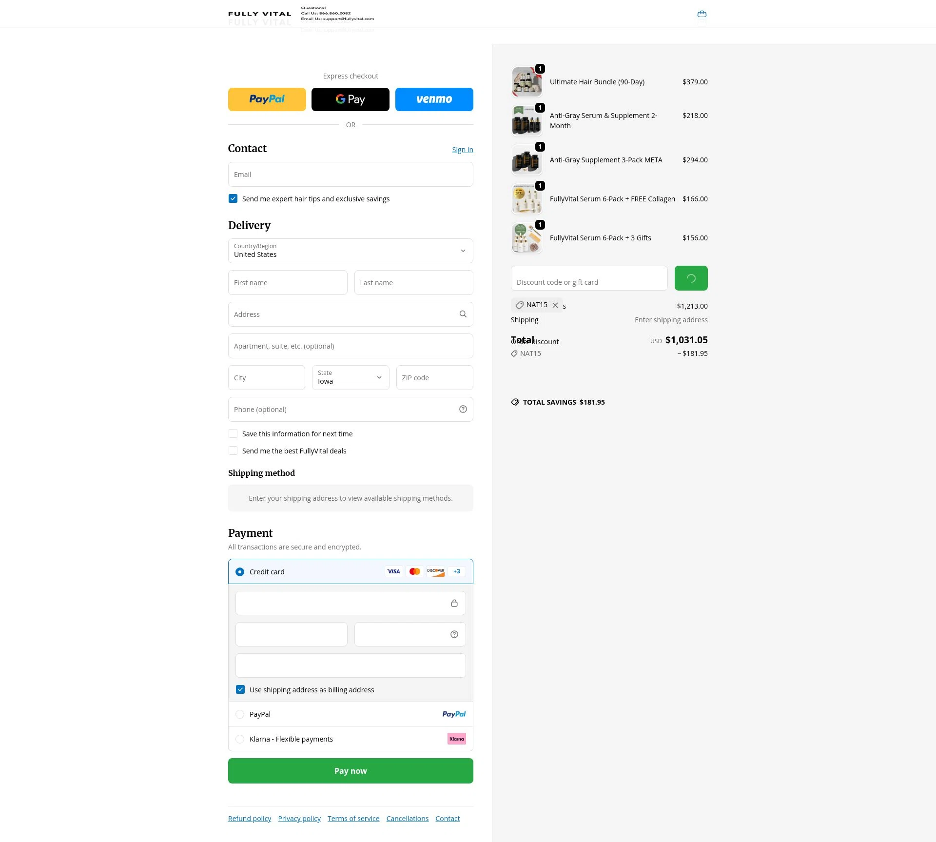 FullyVital checkout page showing FullyVital promo code box | Screenshot taken by SimplyCodes community member on Jan 8, 2026