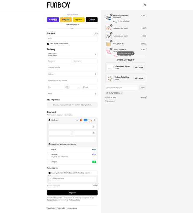 FUNBOY checkout page showing FUNBOY discount code box | Screenshot taken by SimplyCodes community member on Aug 26, 2025