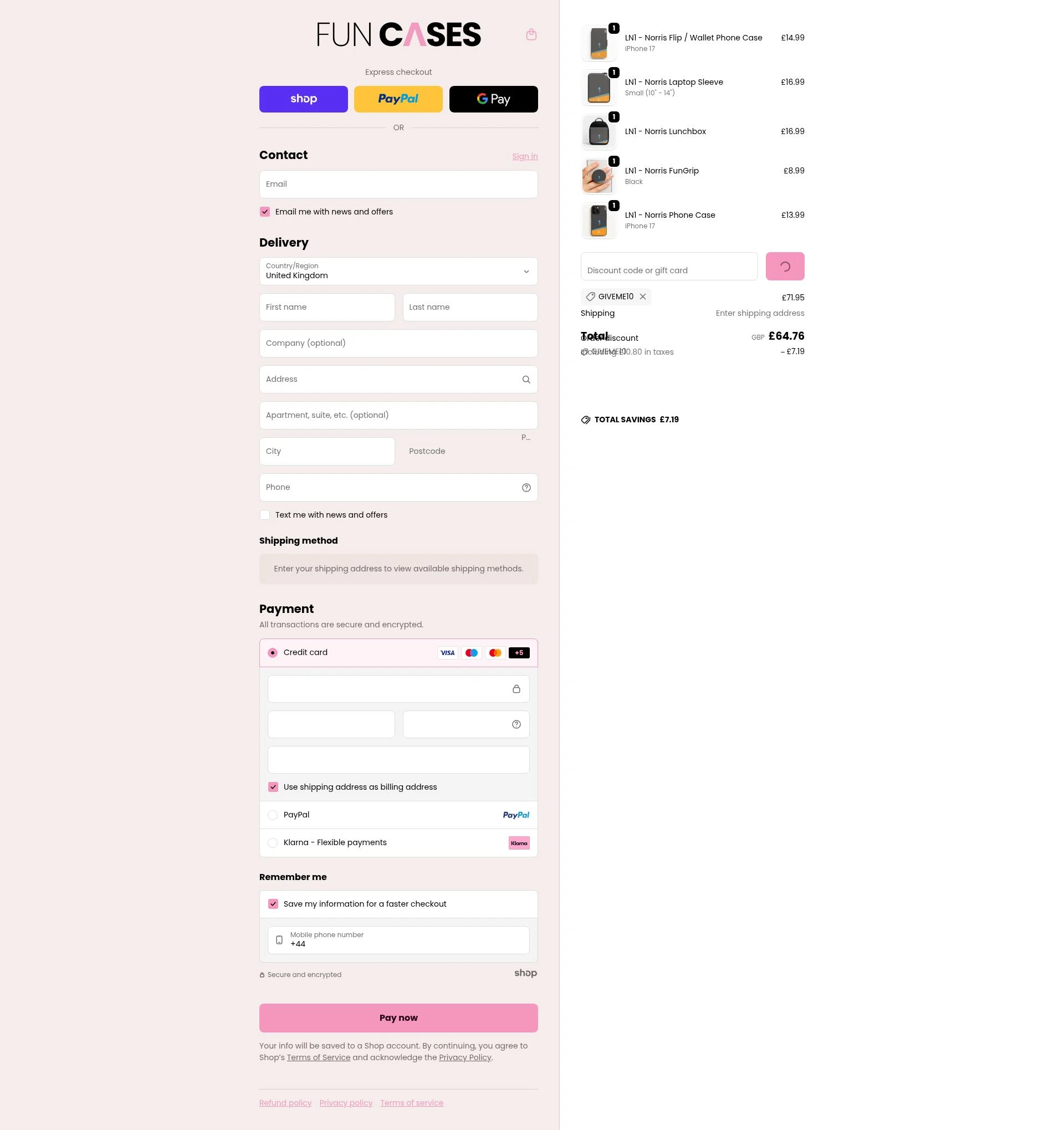Fun Cases checkout page showing Fun Cases discount code box | Screenshot taken by SimplyCodes community member on Jan 30, 2026