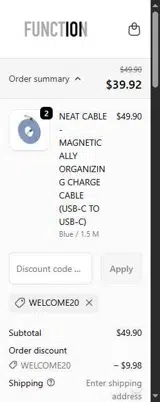 WELCOME20 coupon verification screenshot