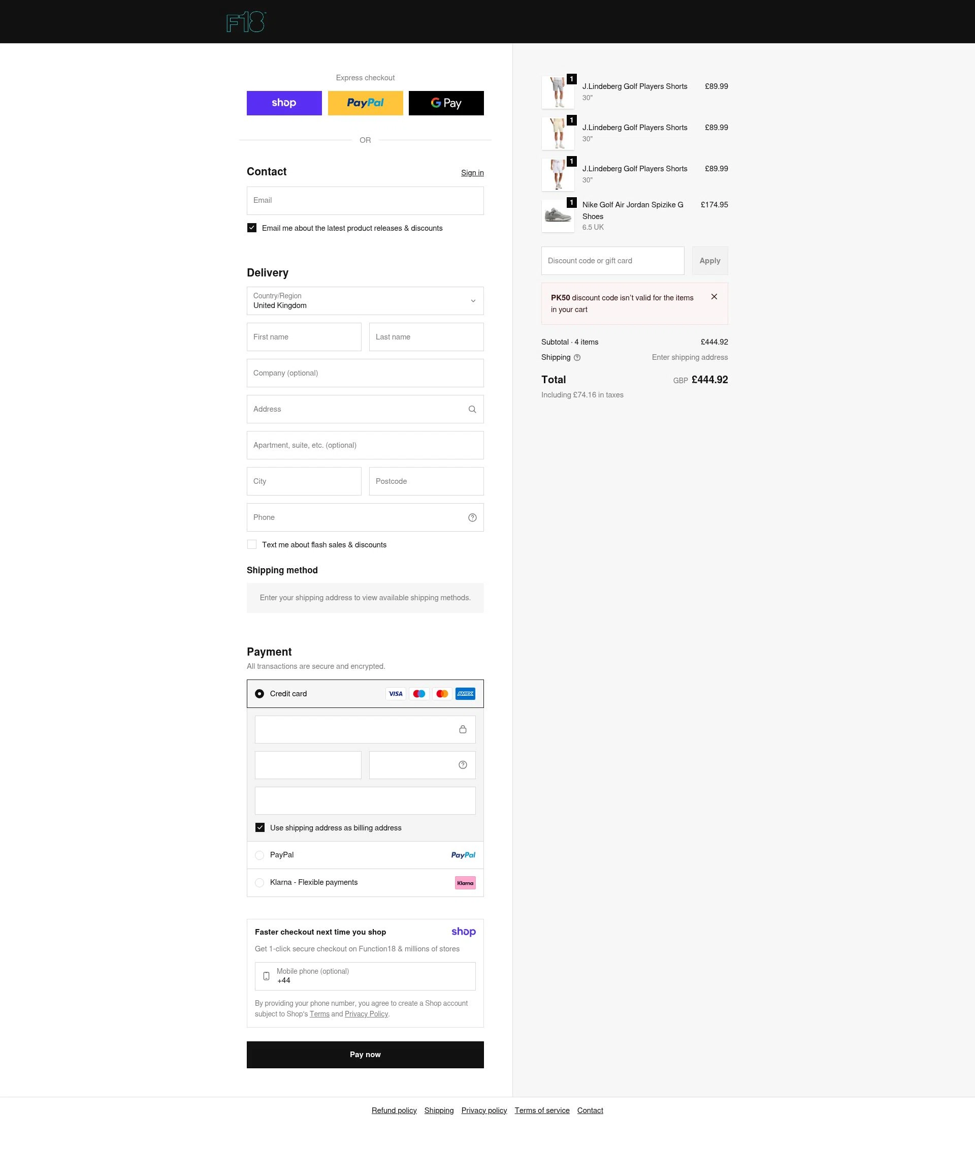 Function 18 checkout page showing Function 18 discount code box | Screenshot taken by SimplyCodes community member on Jan 13, 2026