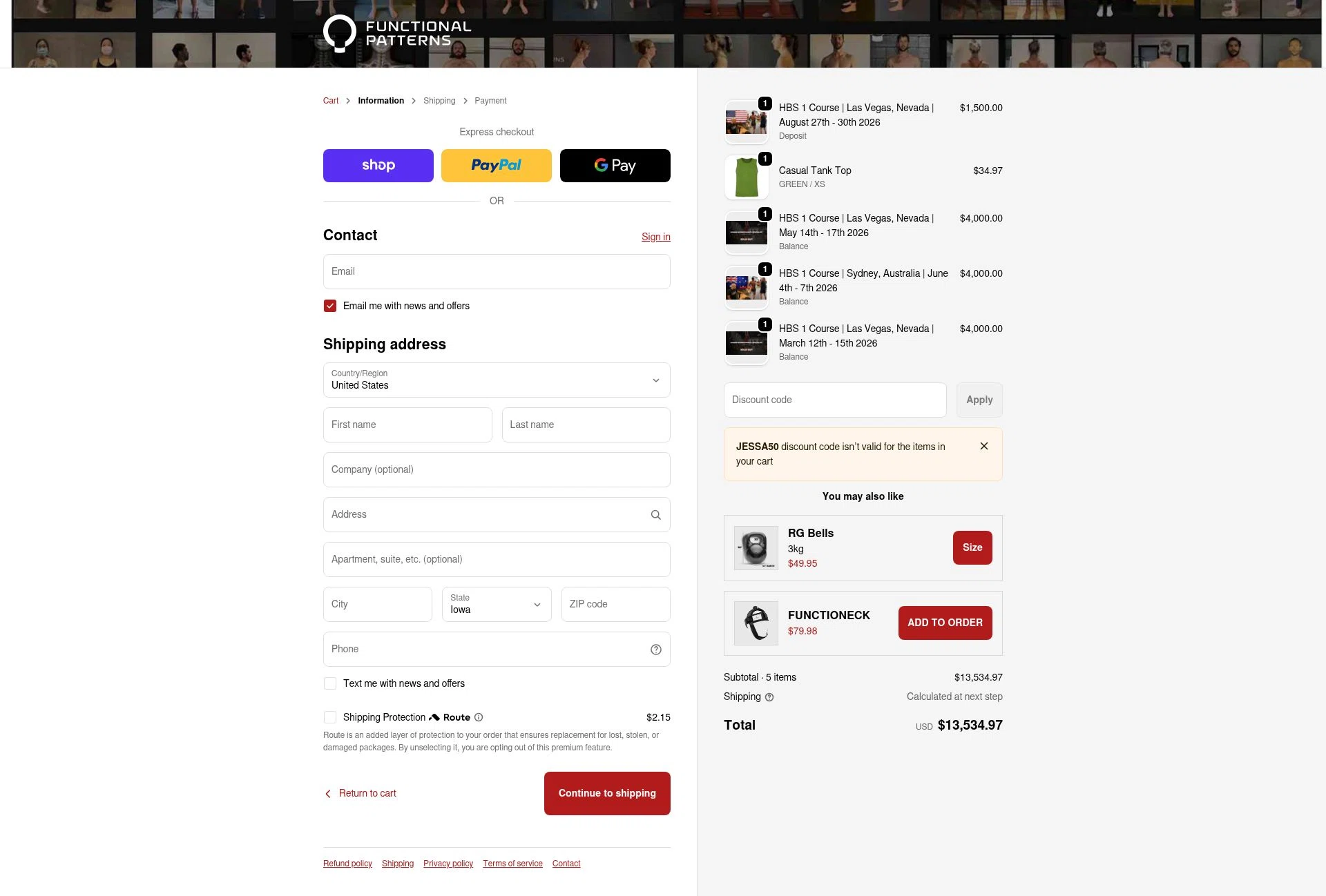 Functional Patterns checkout page showing Functional Patterns discount code box | Screenshot taken by SimplyCodes community member on Jan 27, 2026