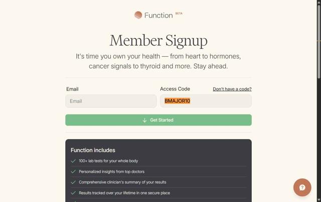 Function Health checkout page showing Function Health promo code box | Screenshot taken by SimplyCodes community member on Sep 11, 2025
