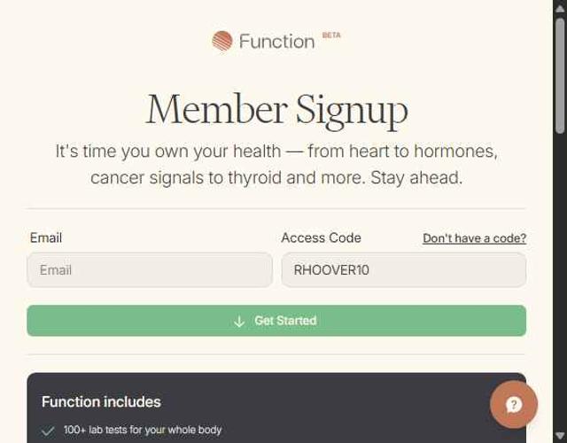 Function Health checkout page showing Function Health promo code box | Screenshot taken by SimplyCodes community member on Sep 10, 2025