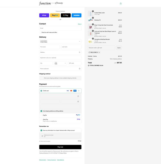 Function of Beauty checkout page showing Function of Beauty discount code box | Screenshot taken by SimplyCodes community member on Sep 12, 2025