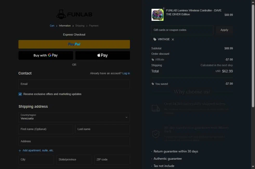 FUNLAB checkout page showing FUNLAB discount code box | Screenshot taken by SimplyCodes community member on Jan 12, 2026